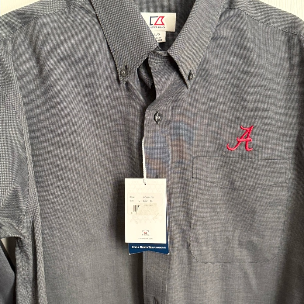 Cutter & Buck Gray Shirt with Alabama Crimson Tide Red Embroidered A